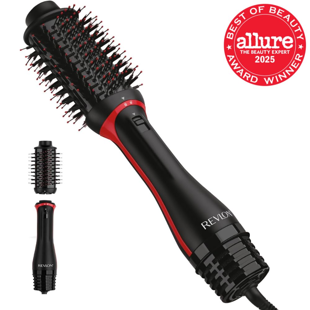REVLON close-up of brush head tufted bristles smoothing hair for reduced frizz