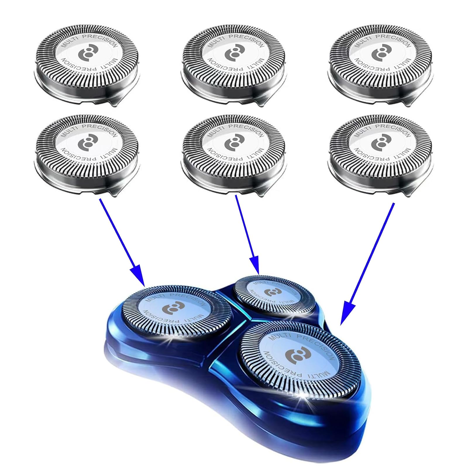 RF RollingFit front packaging showing six HQ8 heads and brush, clear value