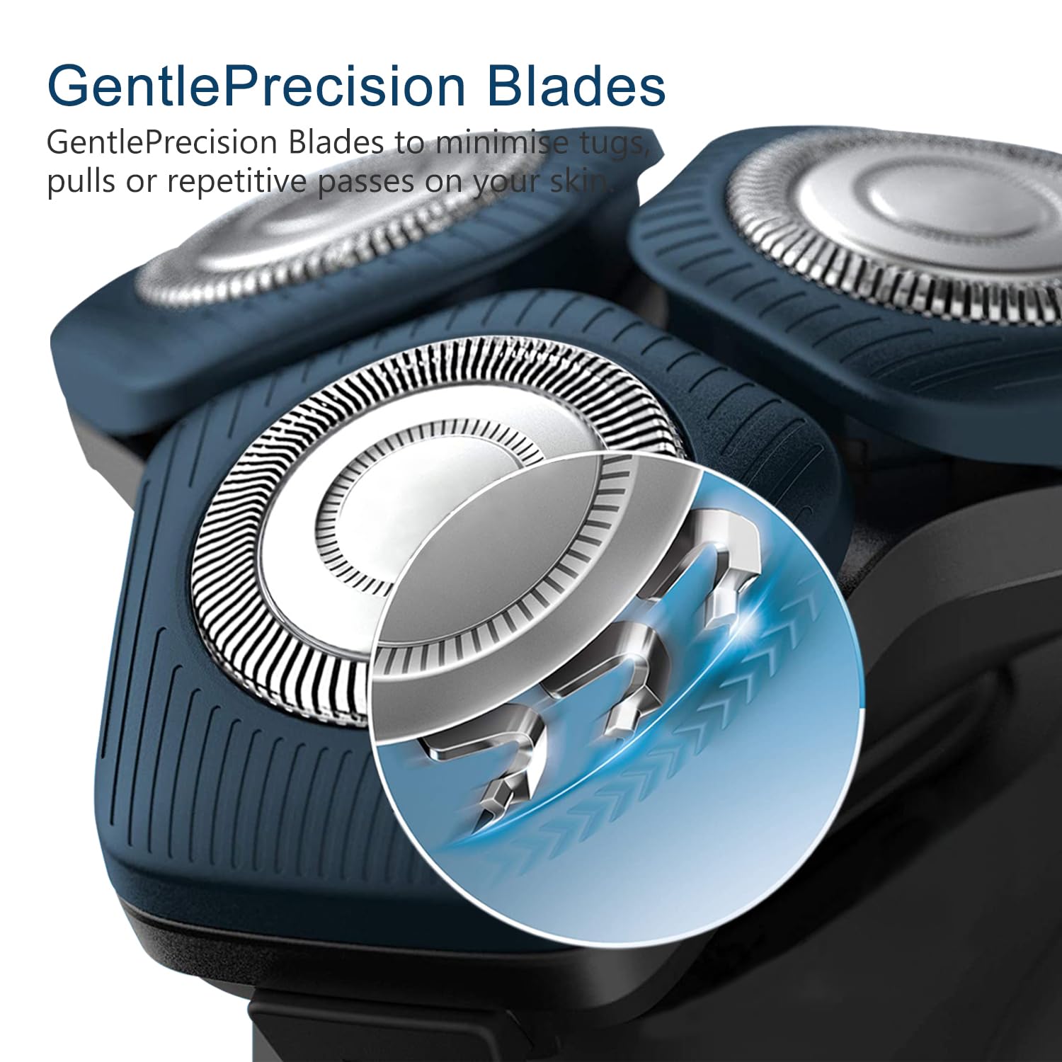 RF RollingFit heads installed on Philips Norelco shaver, smoother shave glide