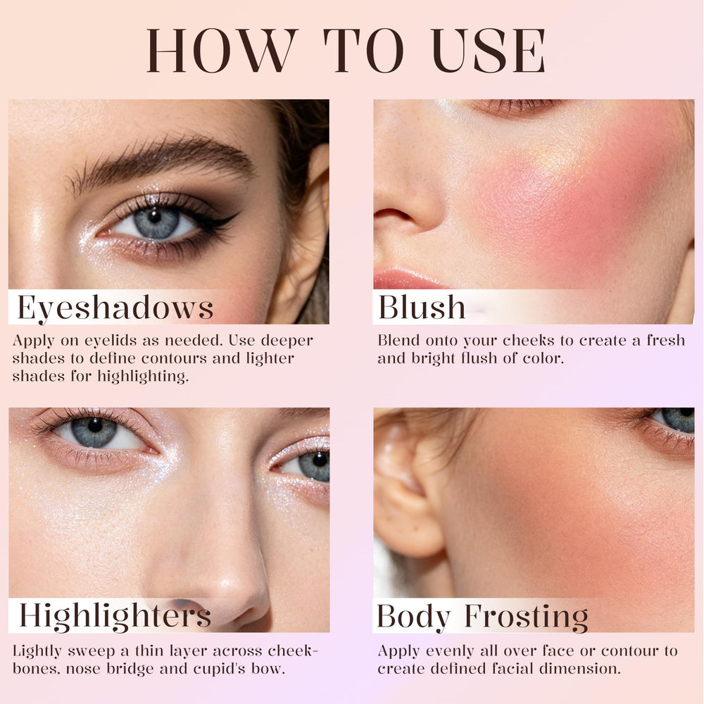 RFENLY woman wearing evening makeup from palette, flattering long-lasting finish