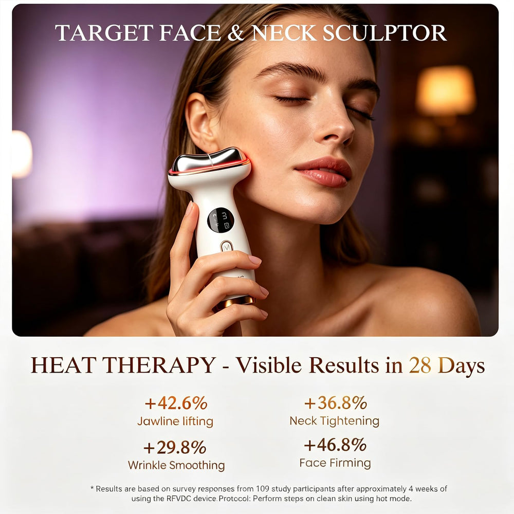 RFVDC heated mode with warm glow indicating fast warming for improved serum absorption