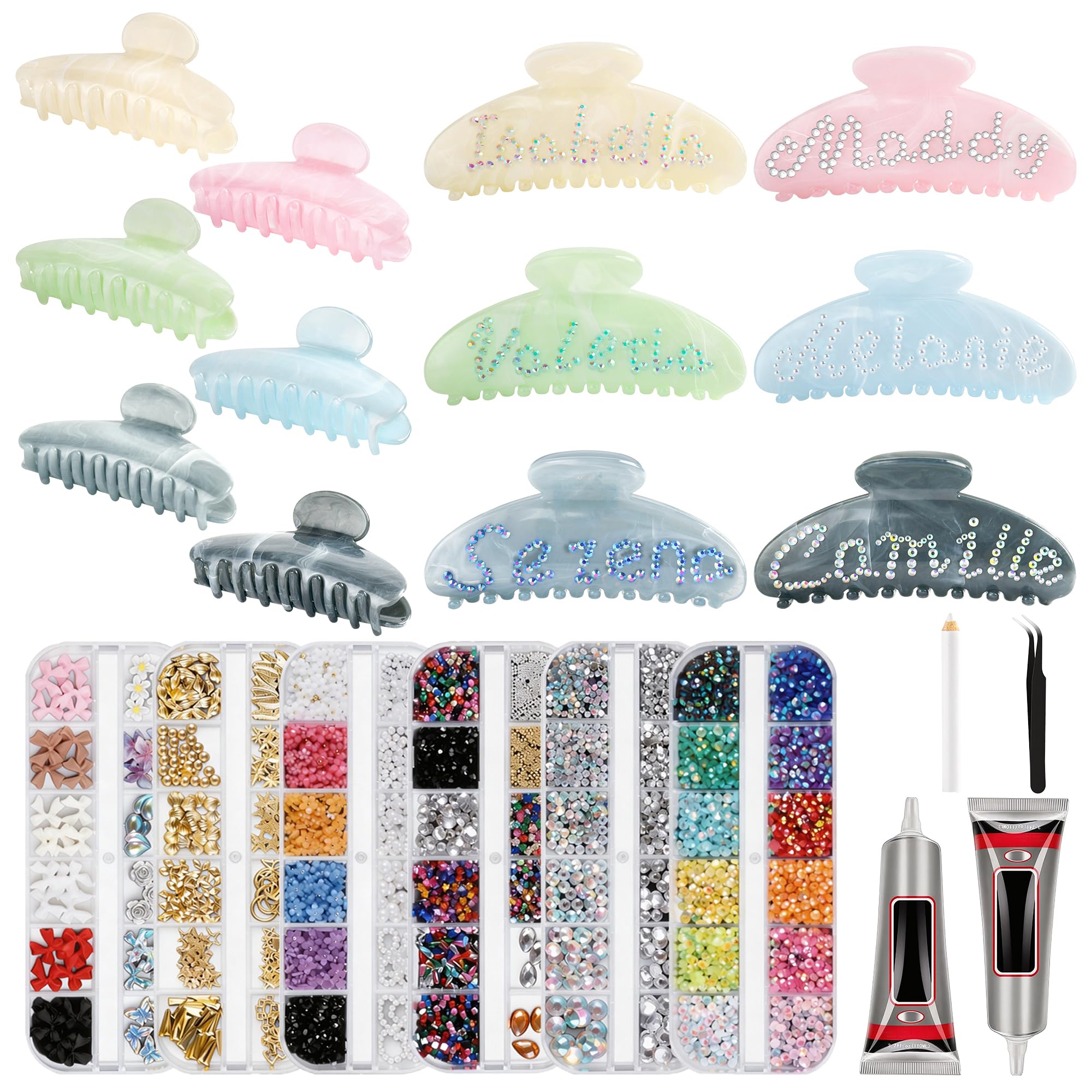 Rhavelune front packaging of DIY claw clip kit showing full contents and value