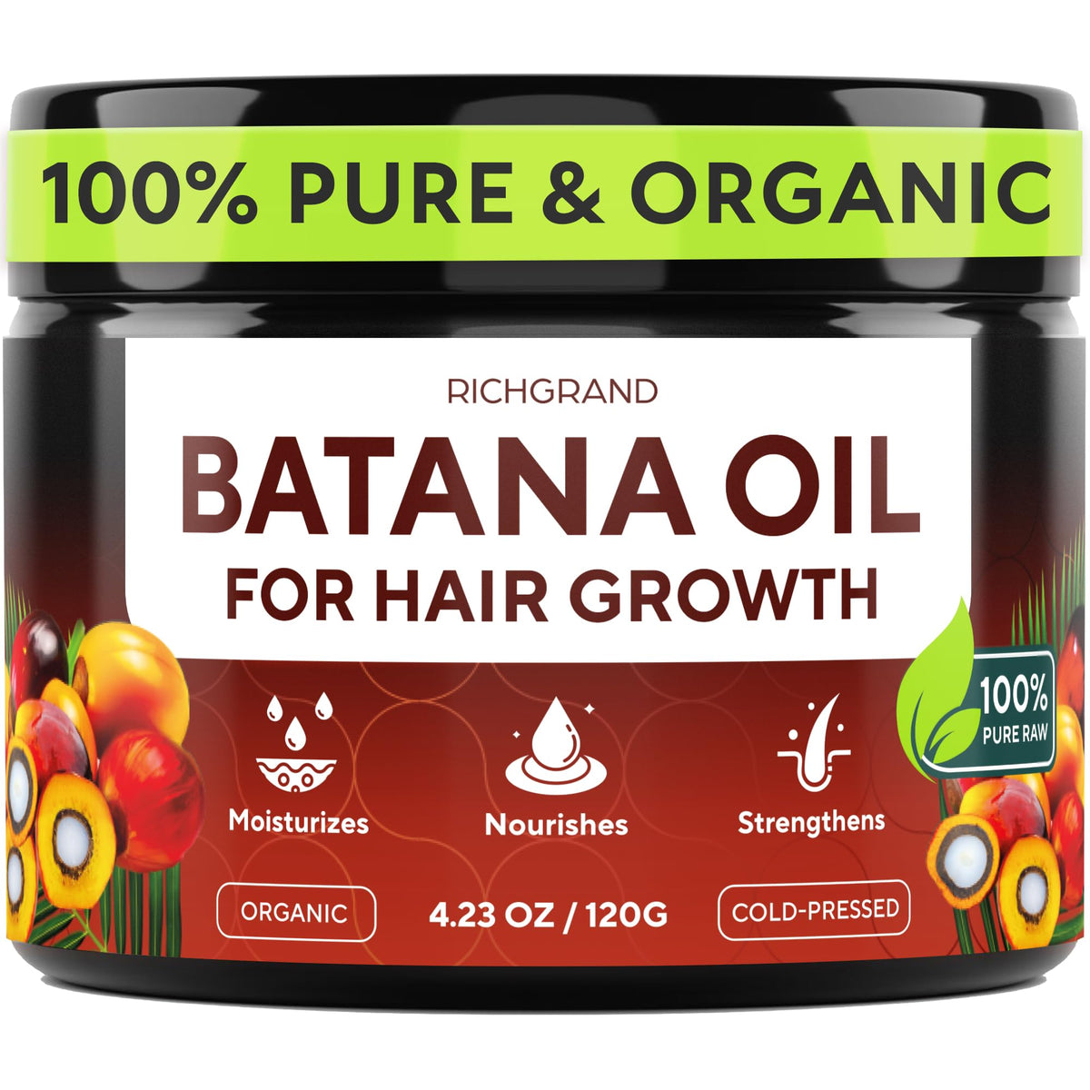 RICHGRAND jar front view showing pure Batana Oil for natural hair nurturing