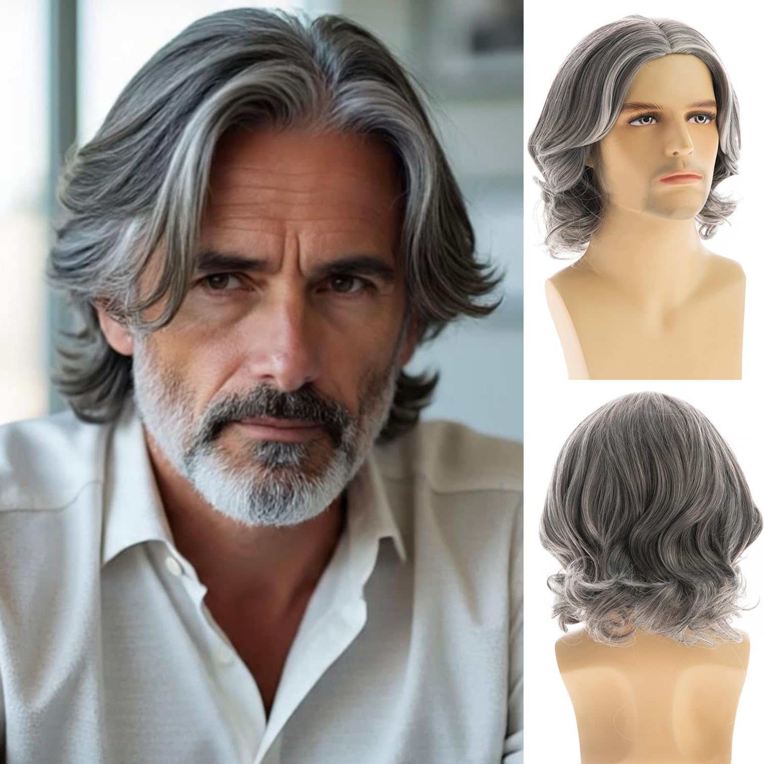 RicHyun front view of short wavy grey wig showing natural style and confidence