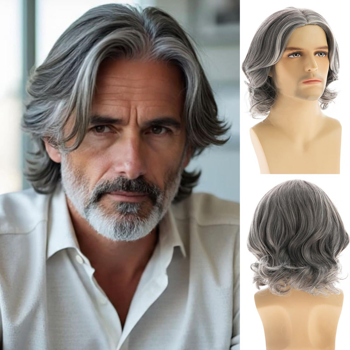 RicHyun front view of short wavy grey wig showing natural style and confidence