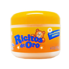 Ricitos de Oro open jar showing gel texture and clarity for natural shine