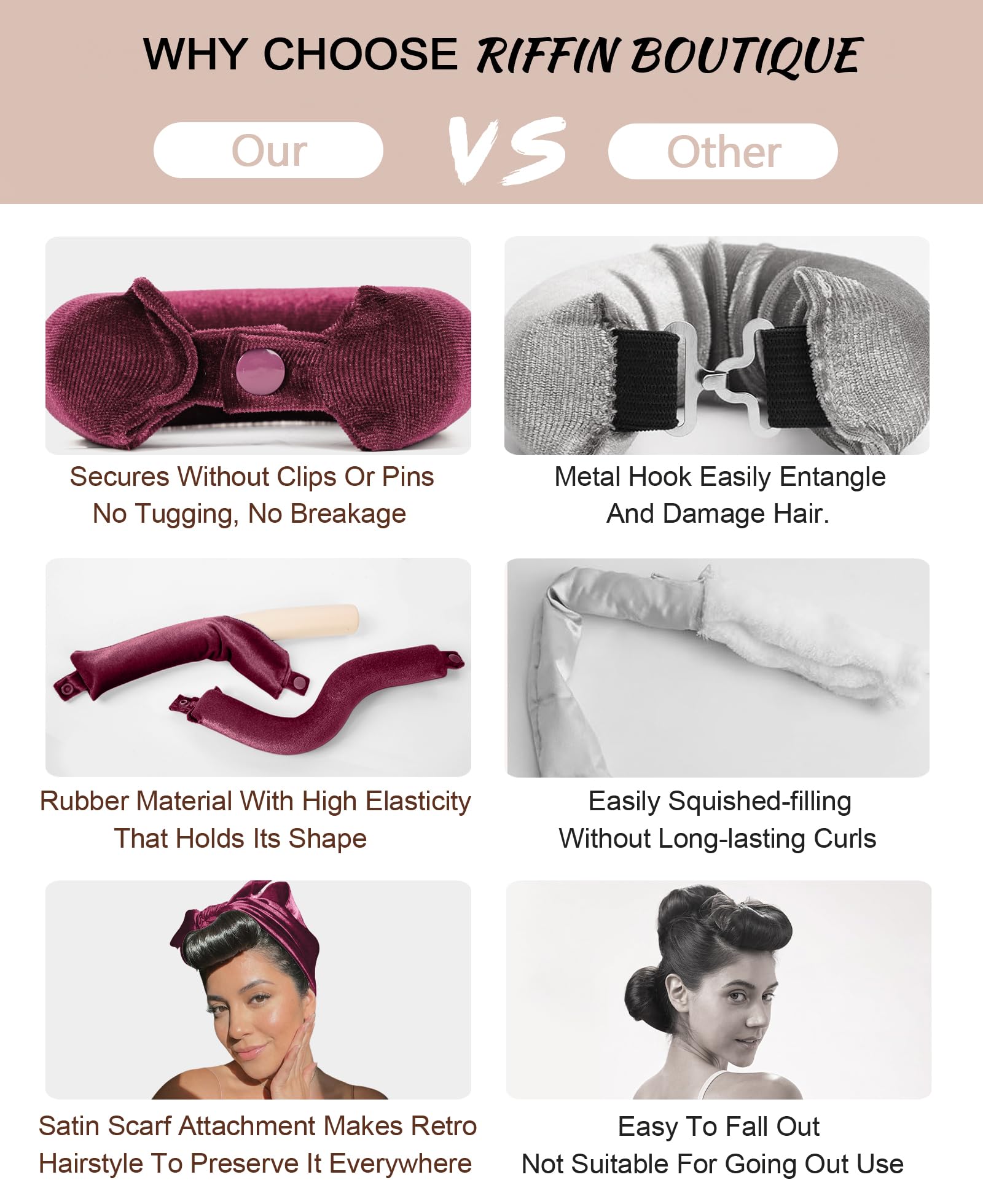 RIFFIN before and after comparison showing fuller blowout-style curls without heat