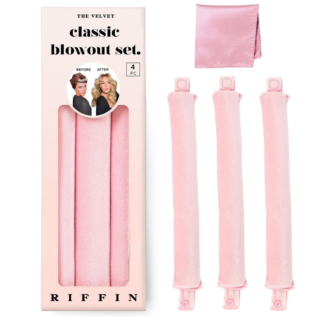 RIFFIN front packaging showing velvet flexi rod set and benefits