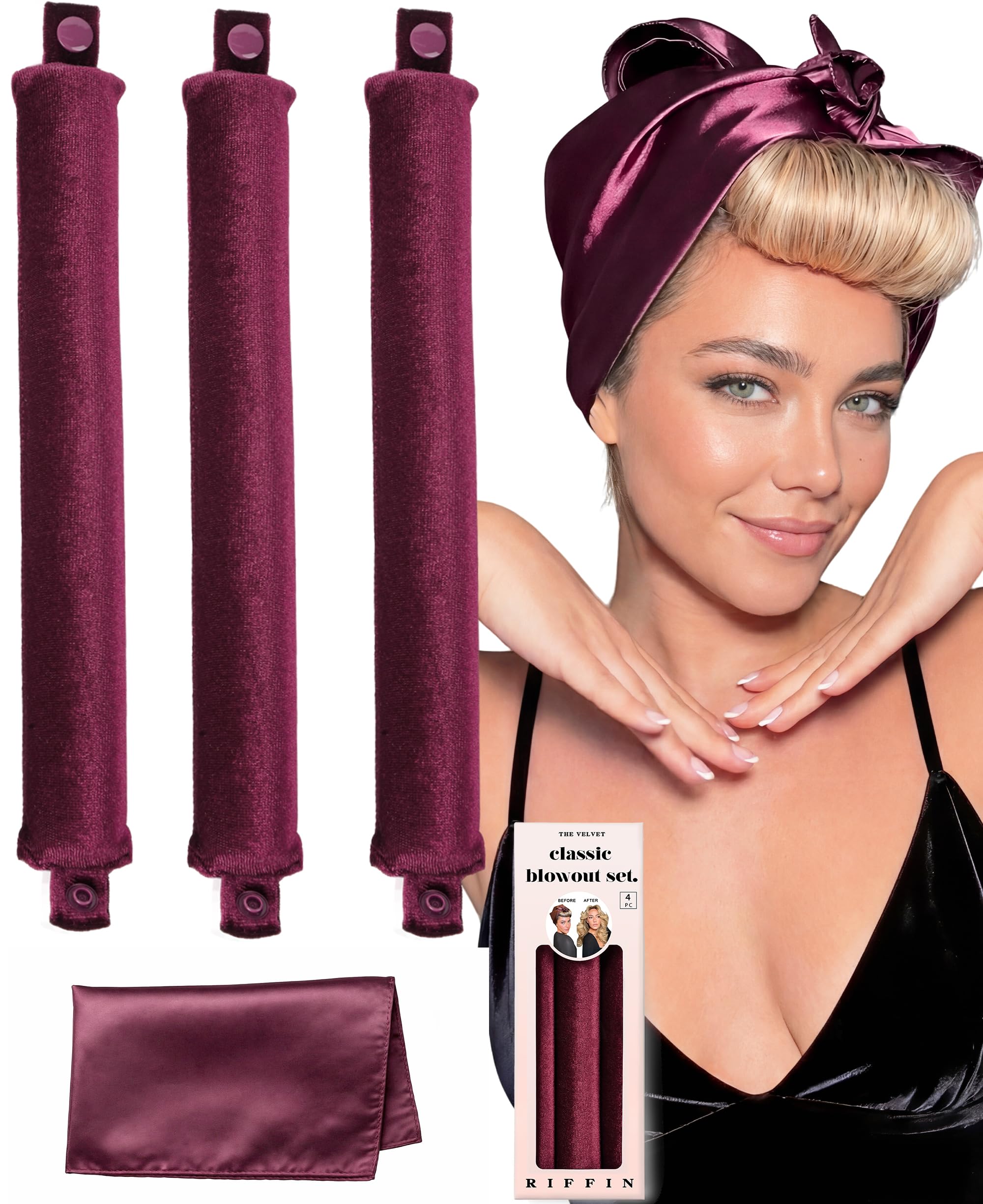 RIFFIN front packaging showing velvet overnight rods and satin wrap for easy use