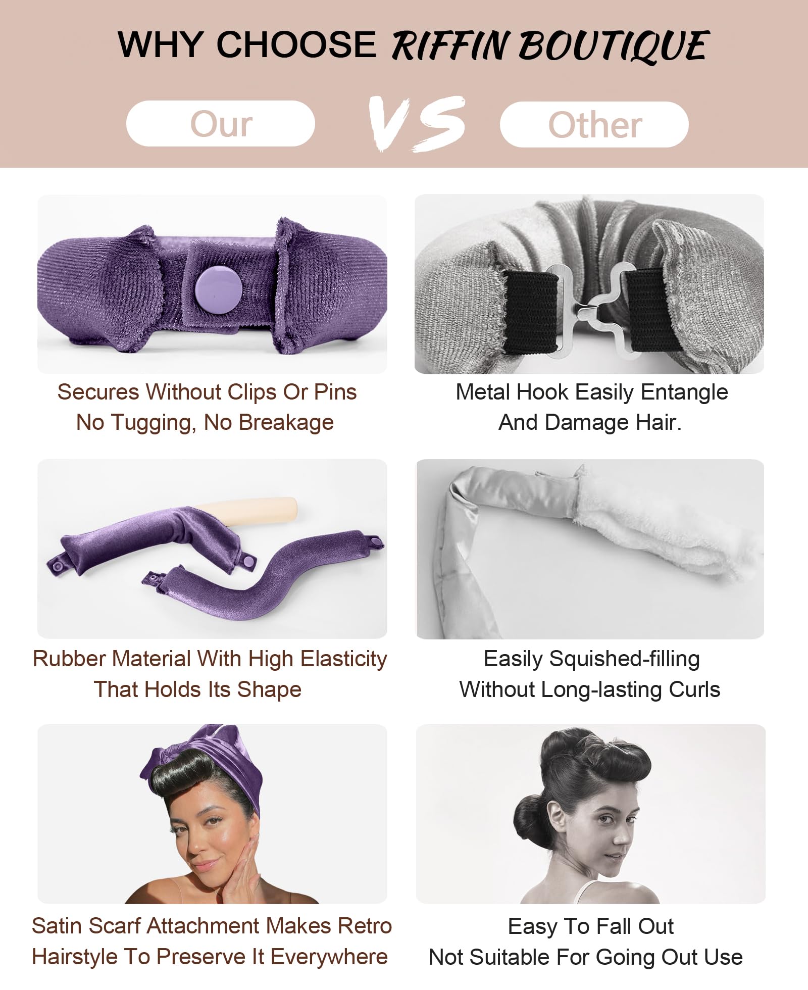 RIFFIN rods applied to short hair top view illustrating curl definition for shorter lengths