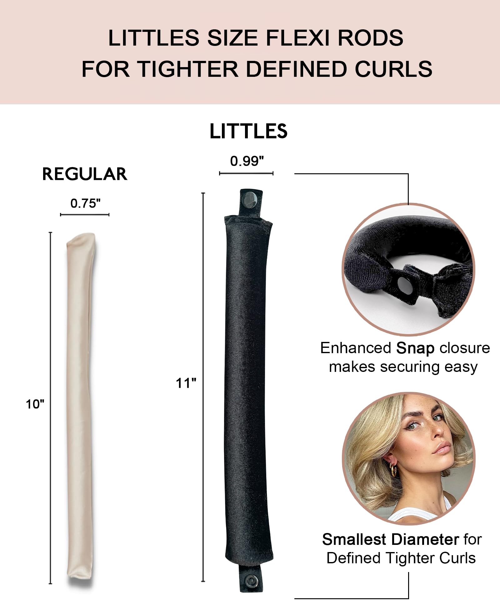 RIFFIN snap-button detail securing rolled hair with ease