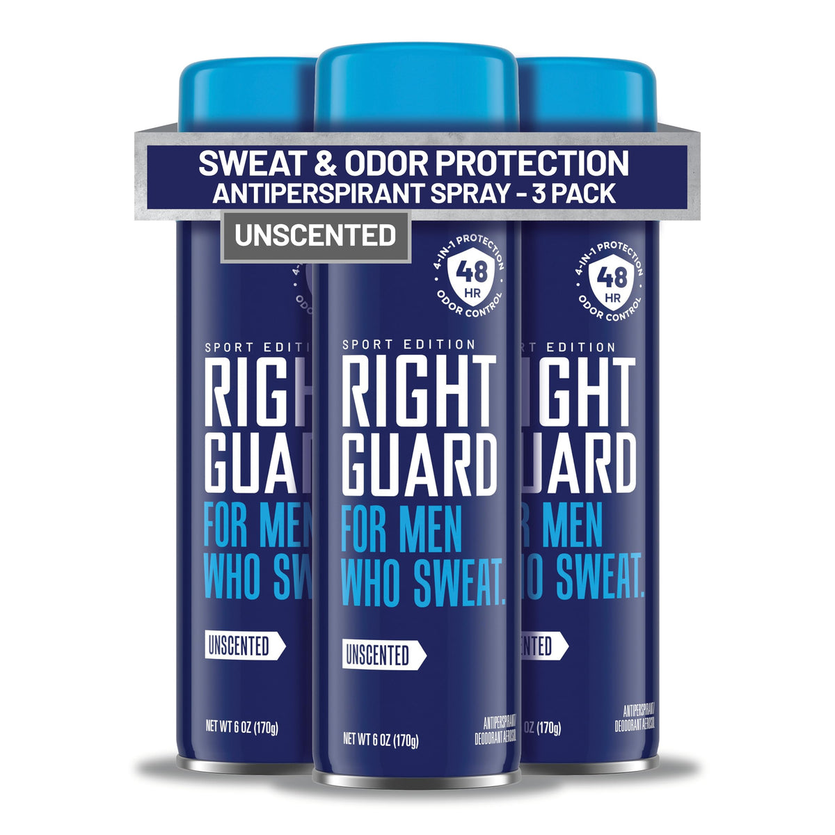 Right Guard front can showing label and unscented protection benefit