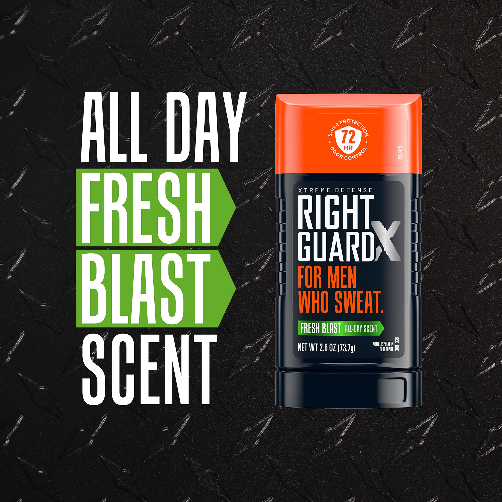 Right Guard label and features highlighting 72-hour control and gentle formulation