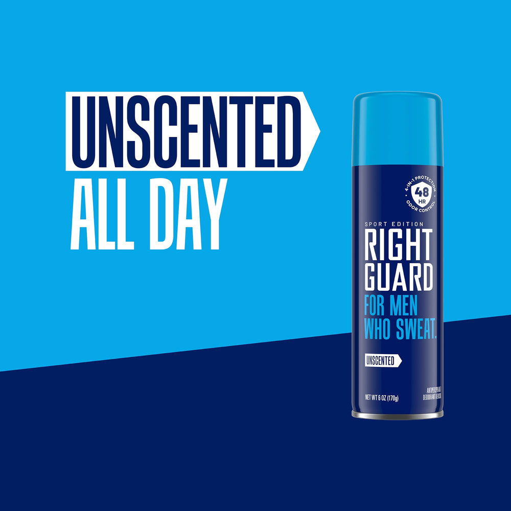 Right Guard by Thriving Brands next to a hand showing 6oz size