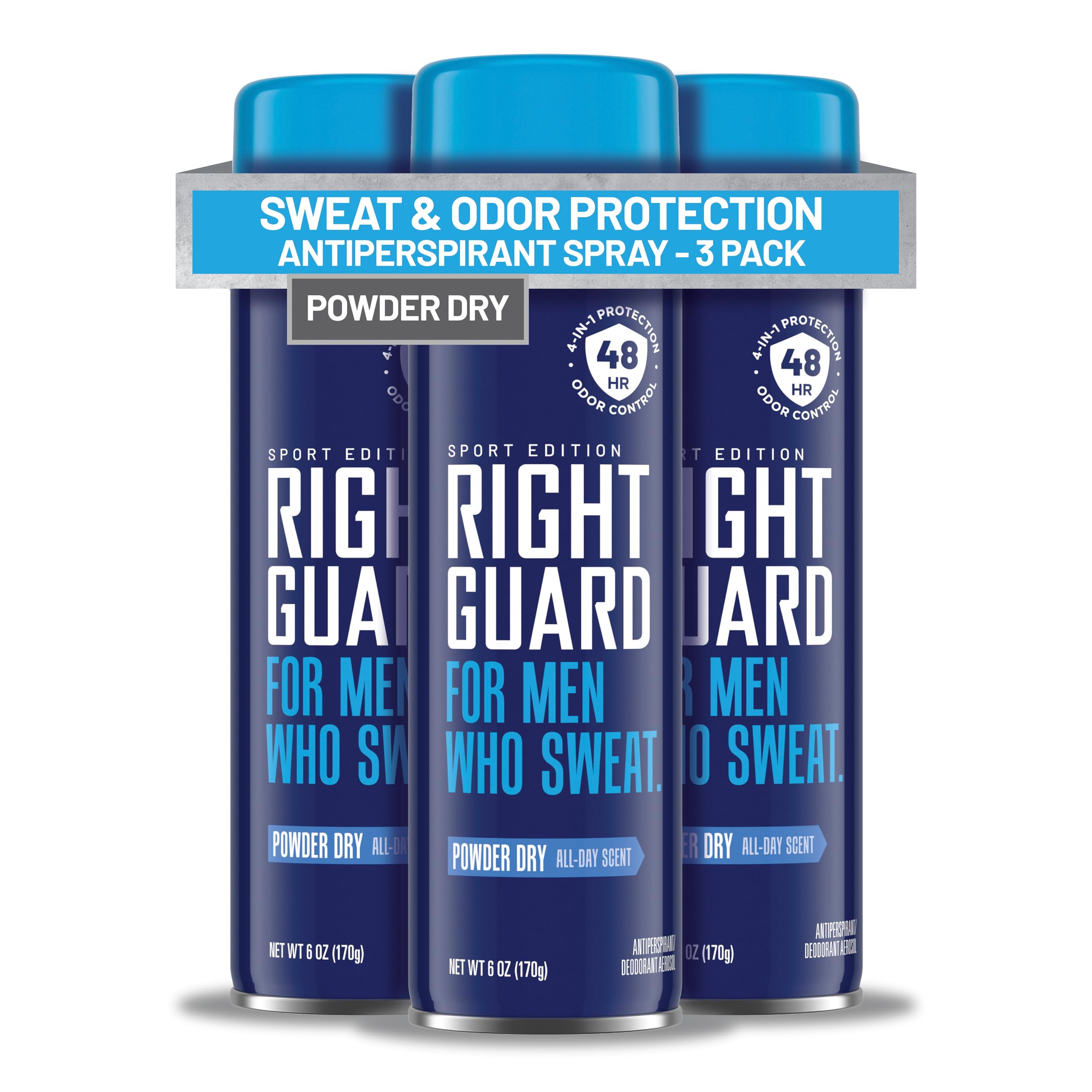 Right Guard front can showing label and powder dry scent protecting confidently