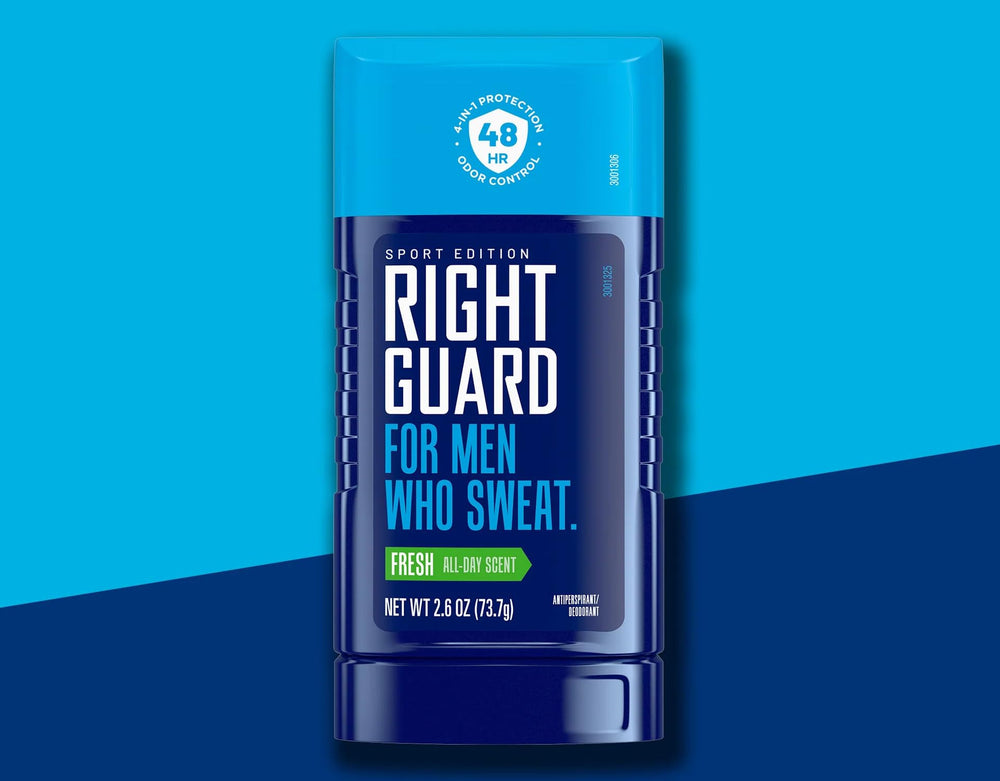 Right Guard applied to underarm demonstrating dry feel and quick coverage
