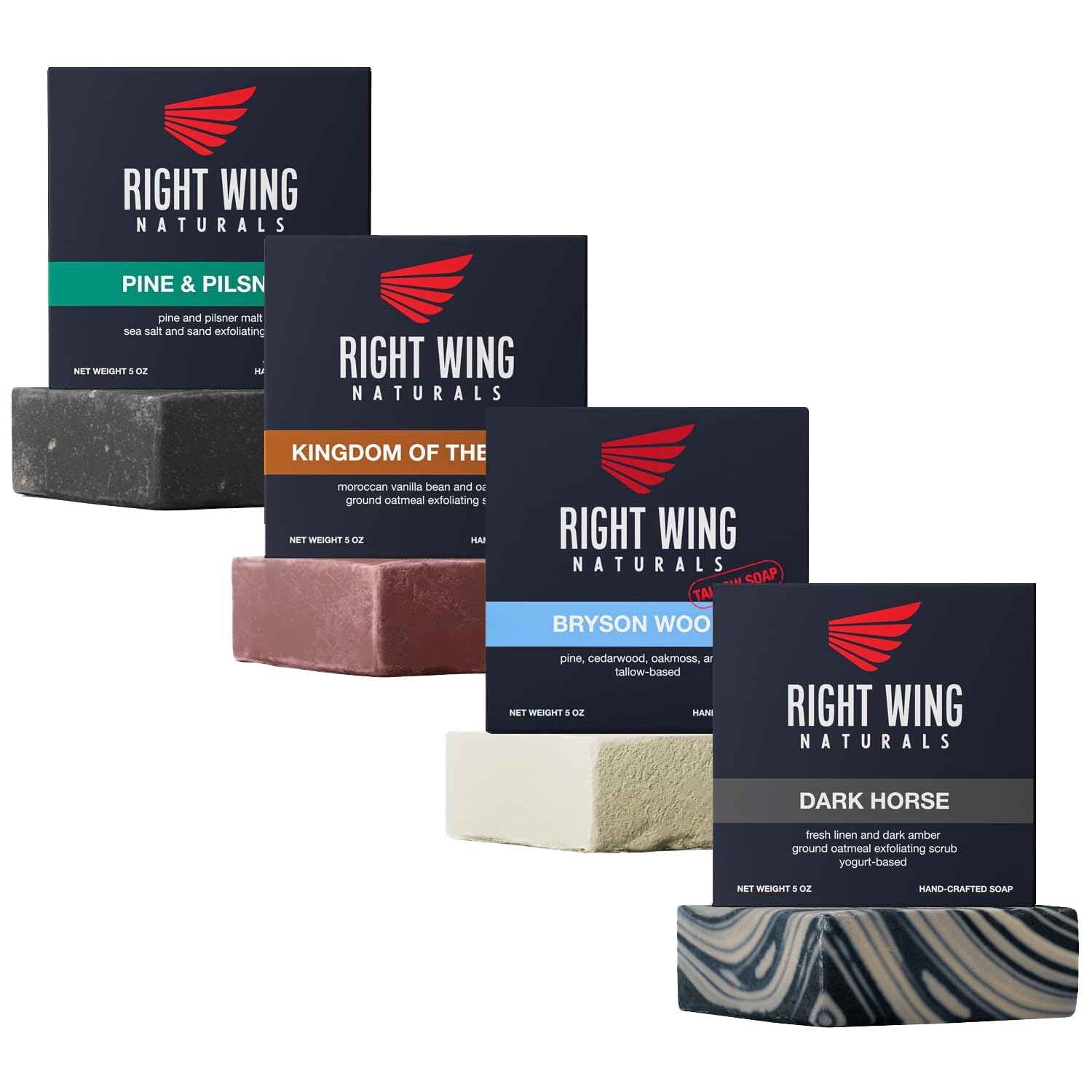 Right Wing Naturals front packaging showing four soaps and gifting appeal