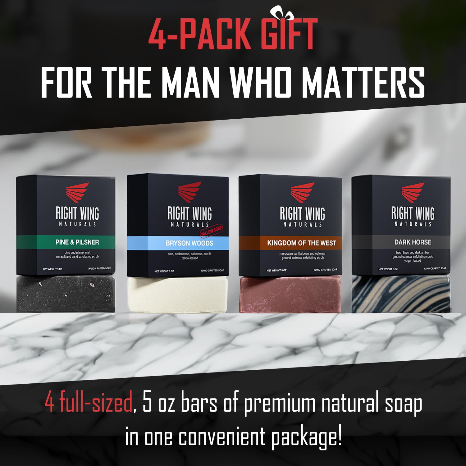 Right Wing Naturals gift box staged in lifestyle setting for easy gifting