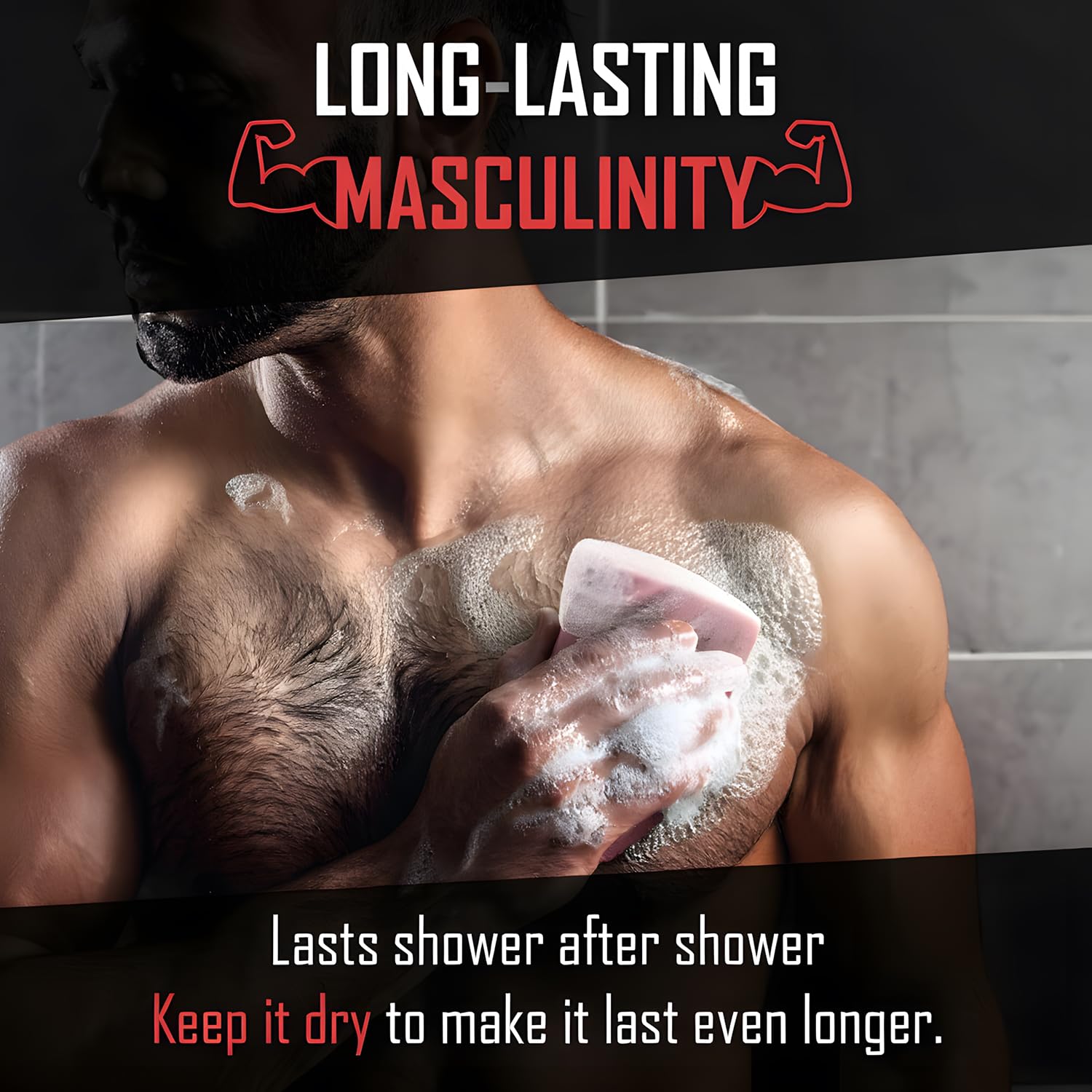 Right Wing Naturals suds on soap in shower demonstrating effective cleansing