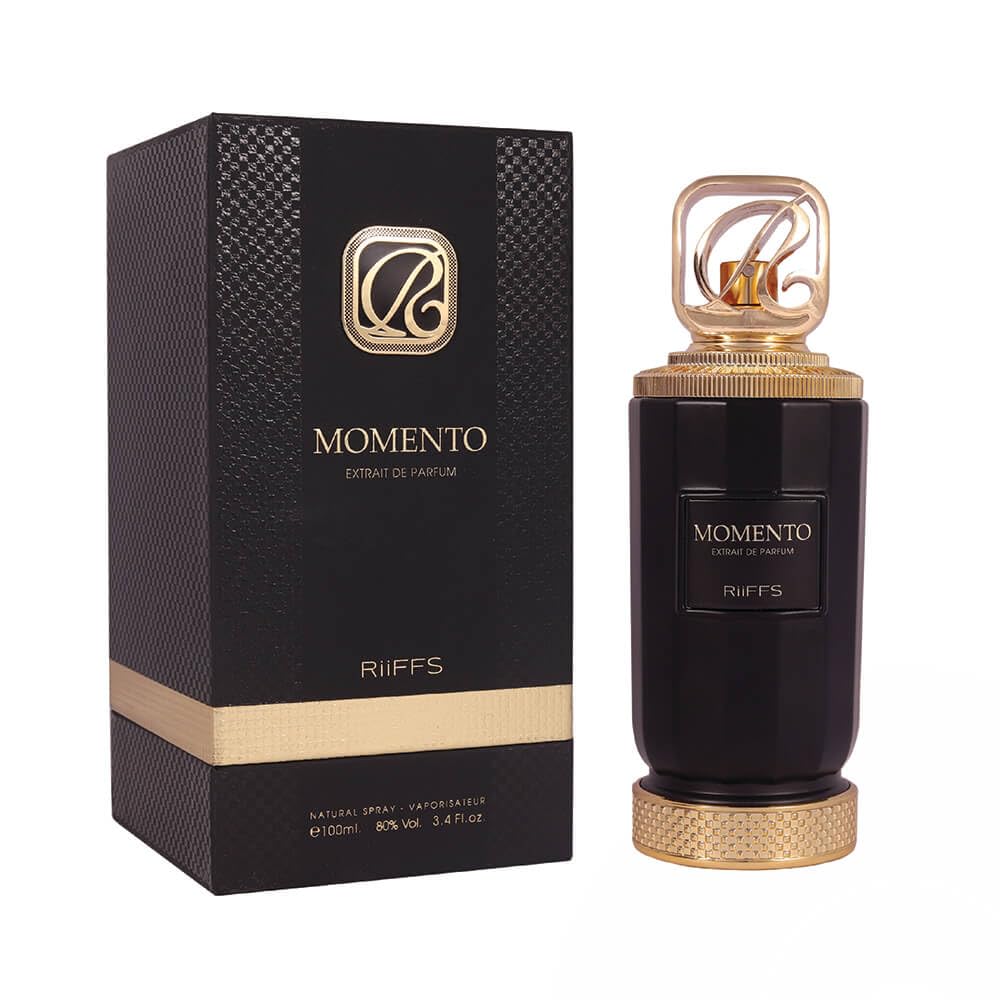 Riiffs Momento front bottle view showing elegant packaging and premium appeal