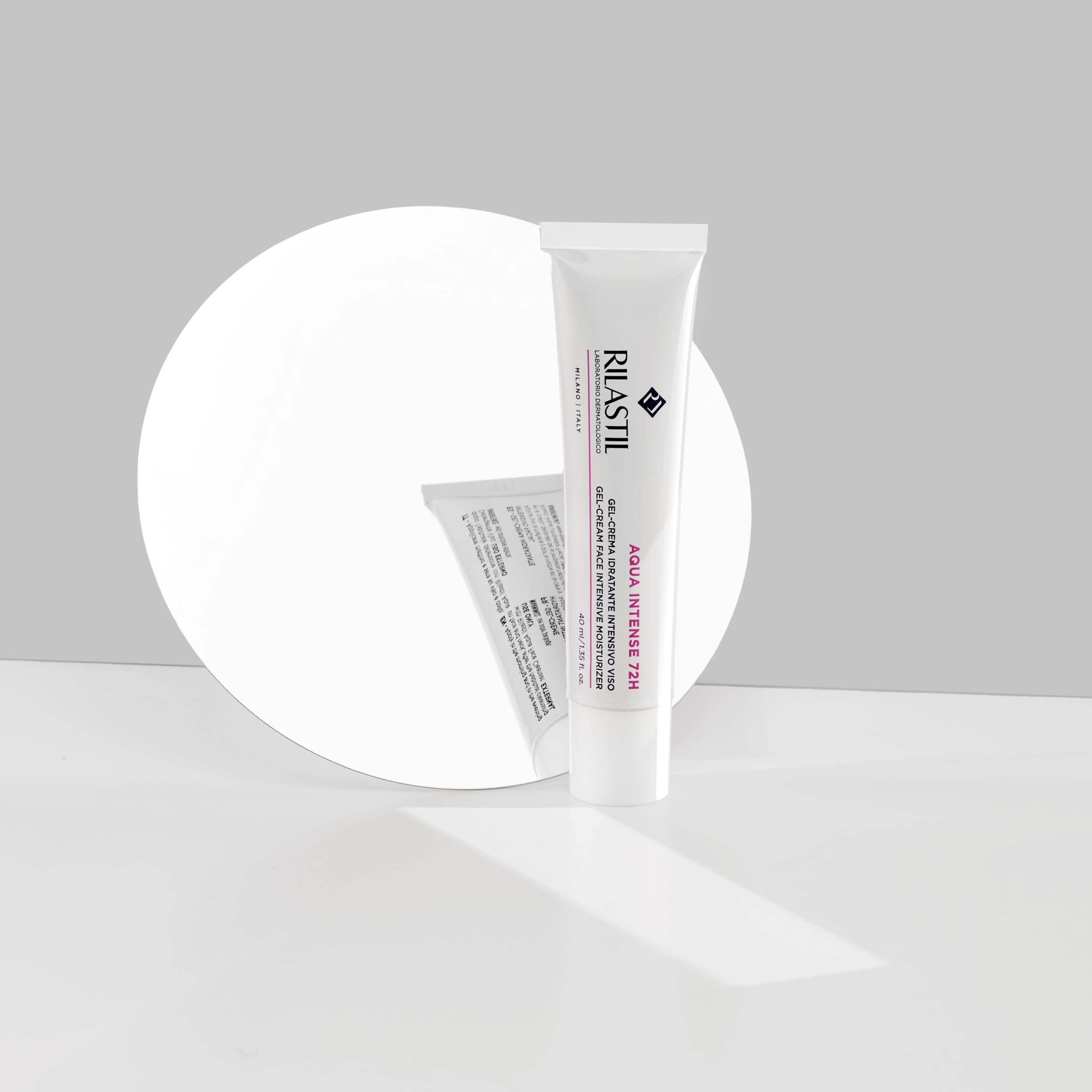 Close-up of Rilastil tube label highlighting product name and dermatologically tested benefit