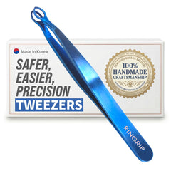 rinocos tweezers front profile showing ergonomic shape and safe rounded tip benefit