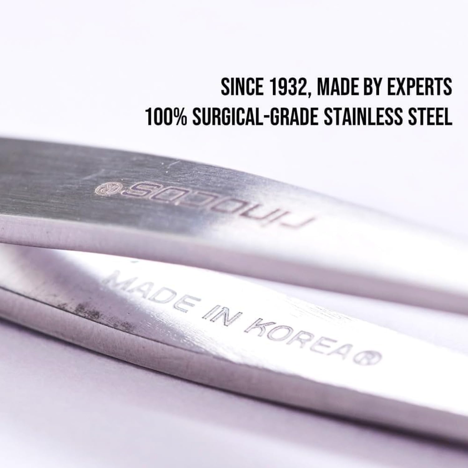 rinocos tweezers with simple packaging in a bathroom setting showing travel-ready benefit