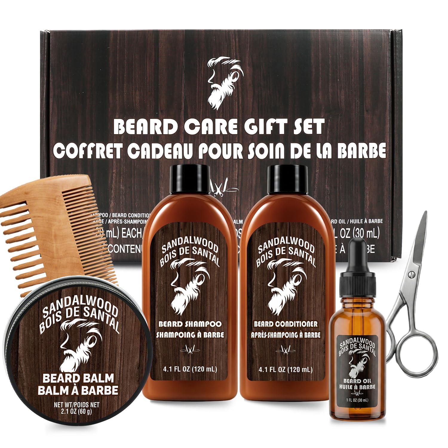 Rinse & Robust kit front packaging showing complete six-piece set and sandalwood scent benefit