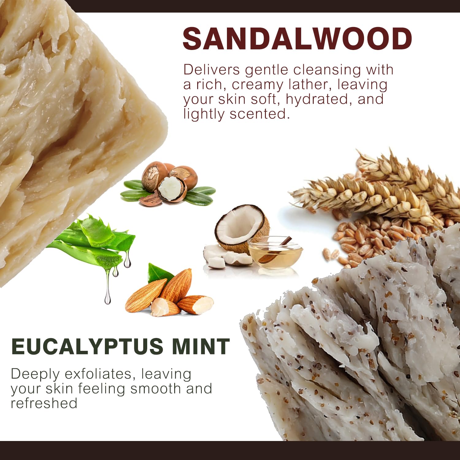 Rinse & Robust labels of six scents including Leather Sandalwood Teakwood for fragrance choice