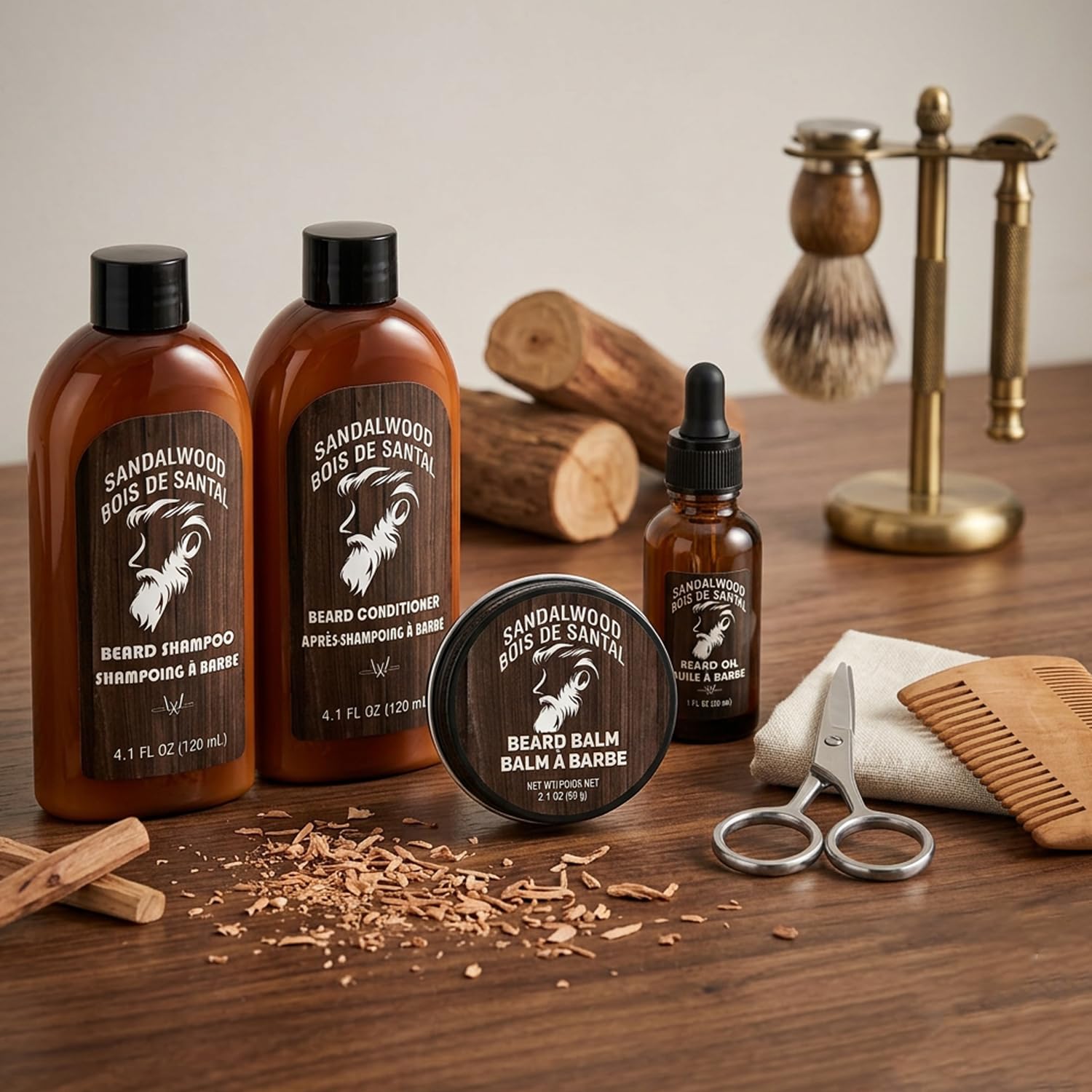Rinse & Robust beard shampoo and conditioner bottles highlighting gentle cleansing benefit