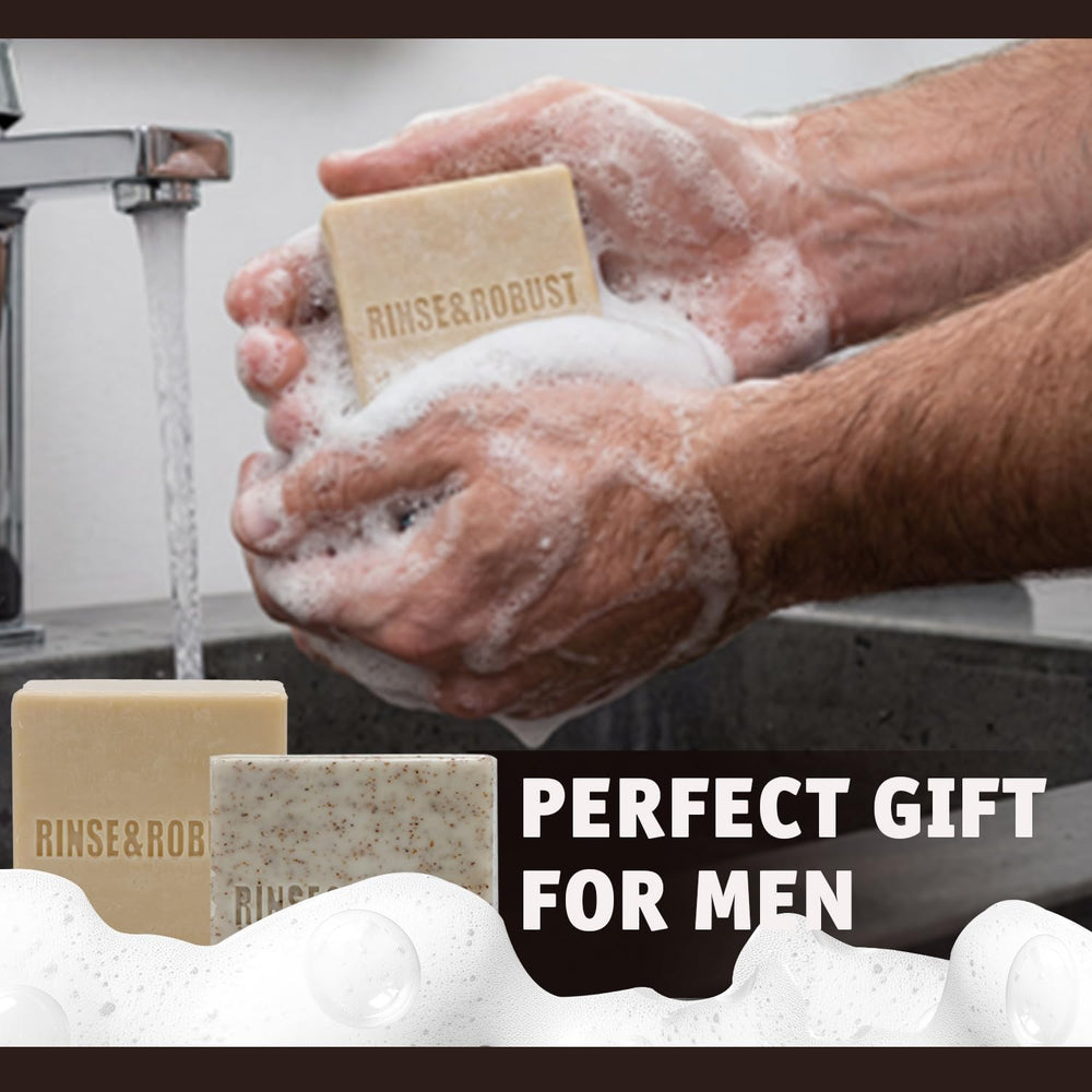 Rinse & Robust bar held in hand demonstrating 3.5 oz travel-friendly size and convenience