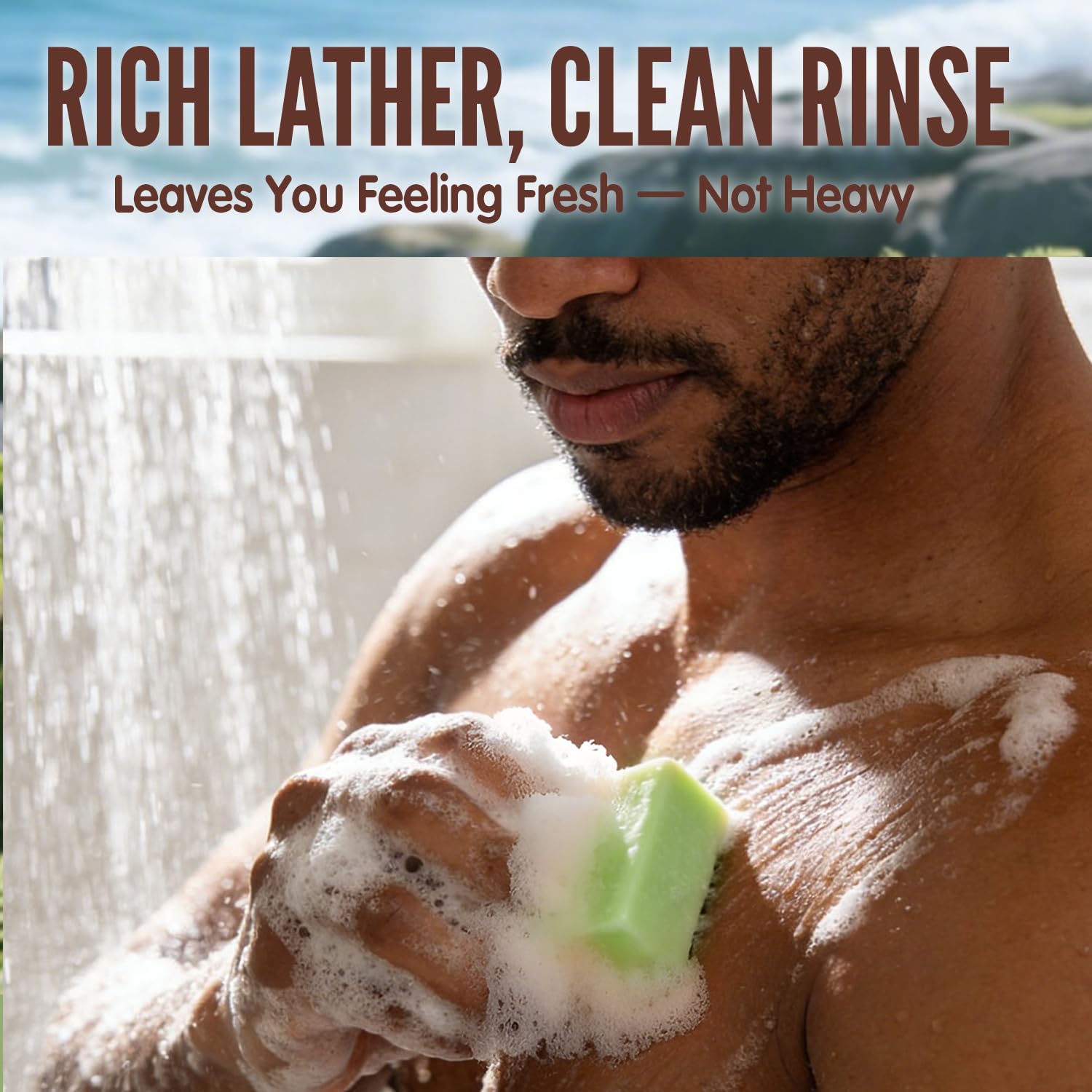 Rinse & Robust travel-ready bar packed for convenience and easy grooming on trips