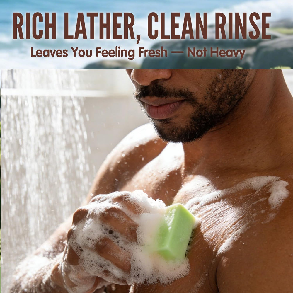 Rinse & Robust travel-ready bar packed for convenience and easy grooming on trips