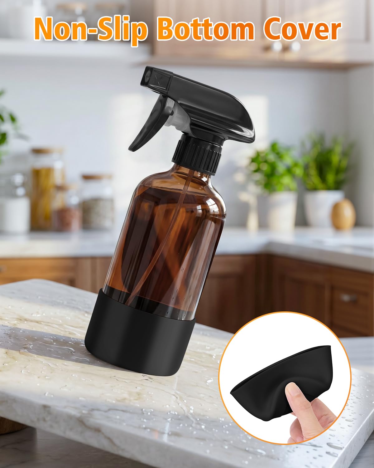 Rionisor bottle discharging steady stream towards a surface for targeted cleaning