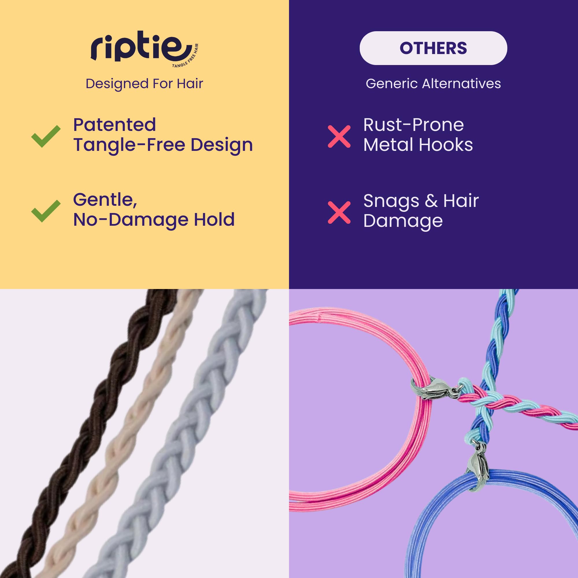 Rip Tie stretched elastic detail illustrating elasticity and durable hold benefit