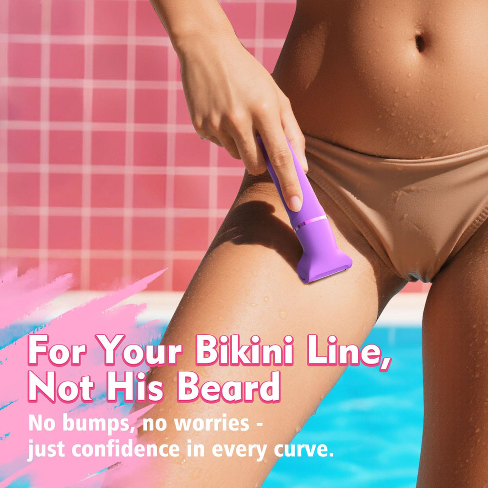 Risina curved trimmer head following bikini contour for accurate shaping