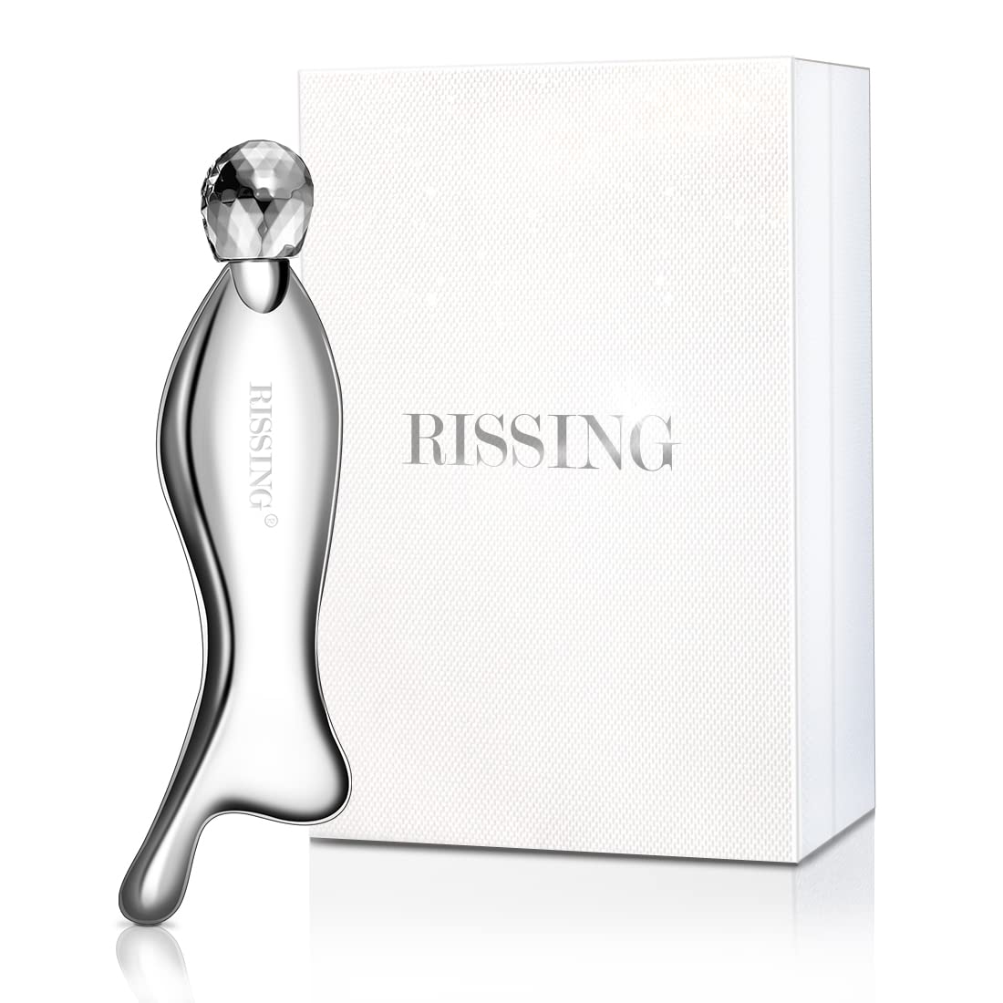 RISSING front view of four-tool set showing compact stainless gua sha benefits