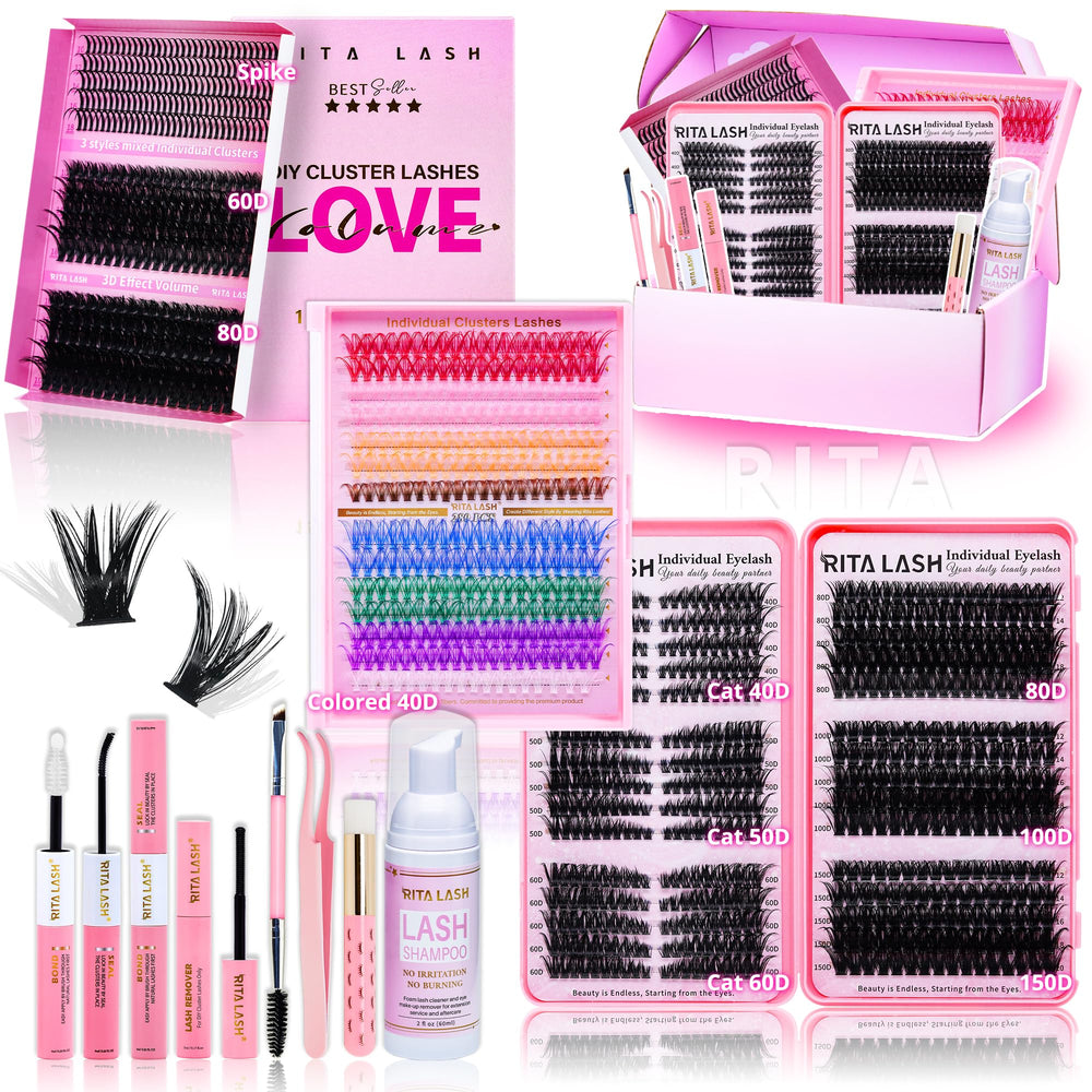 RITALASH front packaging showing full cluster lash kit and contents for convenience