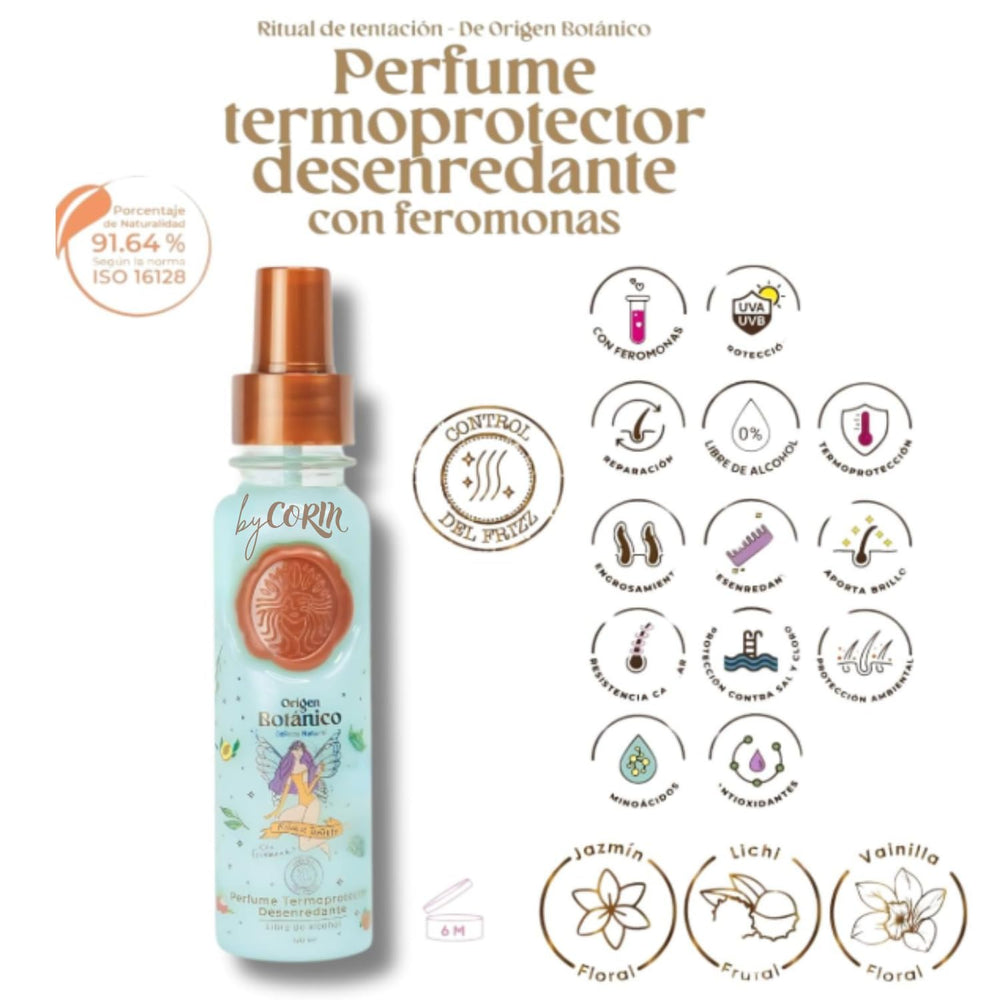 Ritual Botanico Ritual de Tentación close-up nozzle and blue bottle, anti-frizz benefit