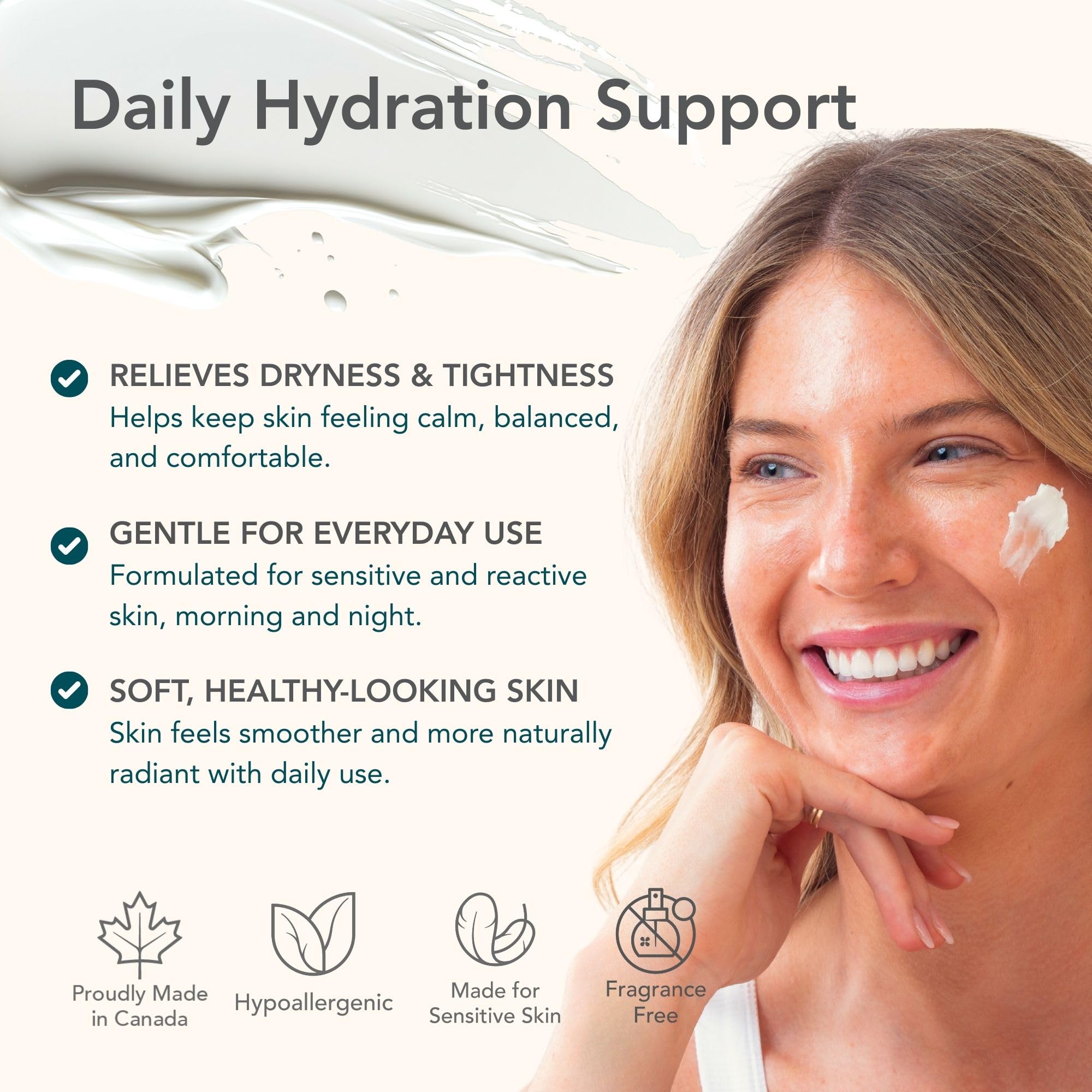 Riversol being applied to skin demonstrating soothing hydration benefit