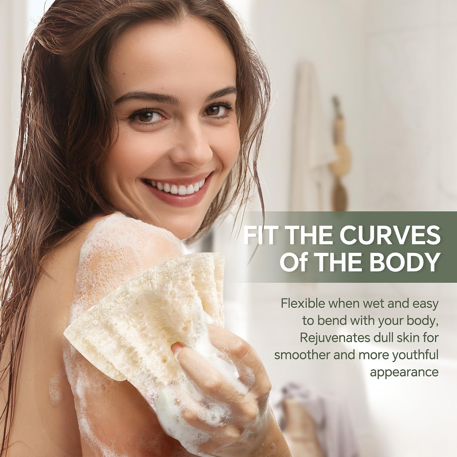 RIYNIBIY loofah expanded after soaking demonstrating restored plush shape