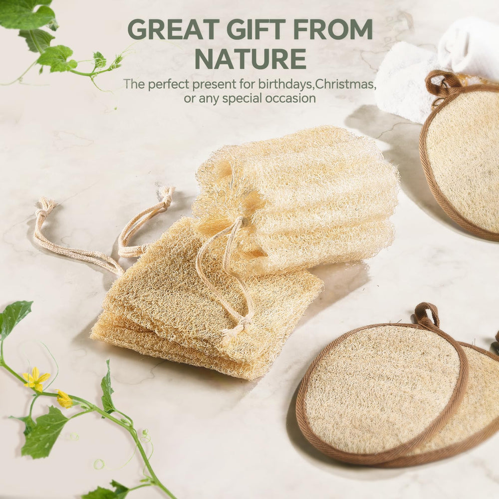 RIYNIBIY vacuum-sealed loofah package illustrating compact shipping