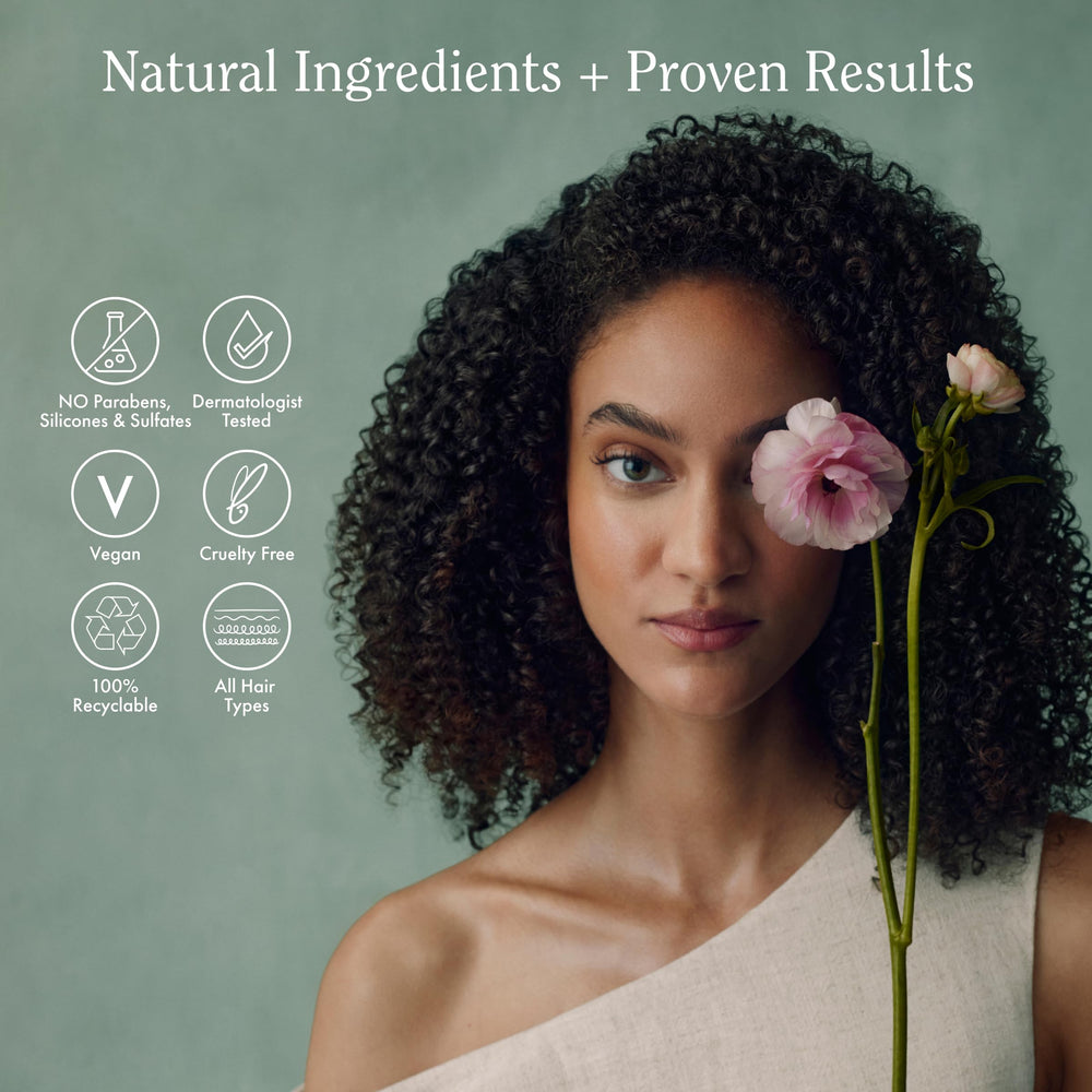 Rizos Curls conditioner on bathroom shelf in lifestyle setting promoting daily use