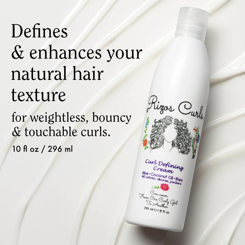 Rizos Curls cream texture close-up highlighting smooth, non-greasy formula for soft curls