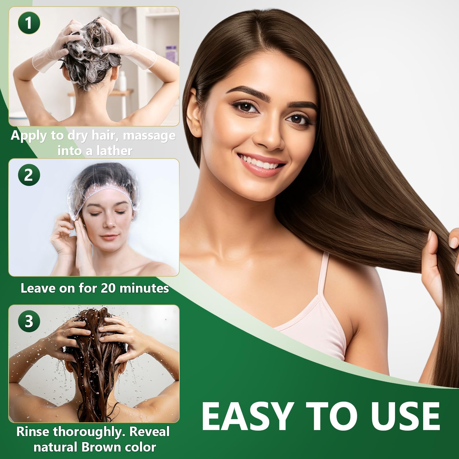 RKQNIER applying shampoo to dry hair showing no-mixing convenience