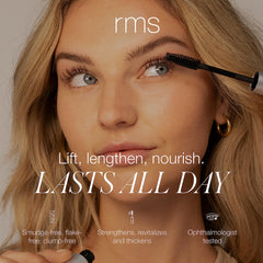 RMS Beauty closeup of brush demonstrating even coating for thicker lashes