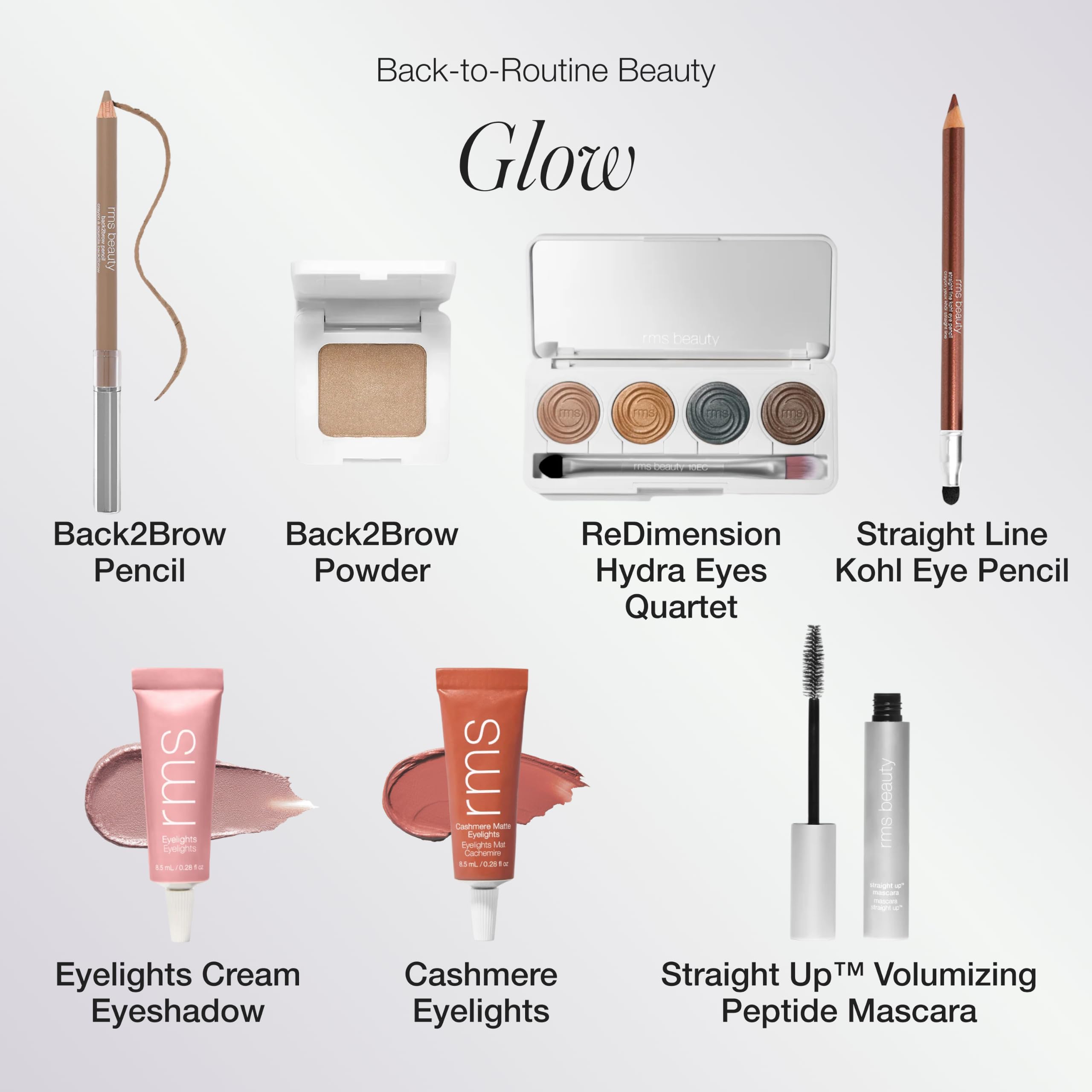 RMS Beauty shown near contact lenses indicating gentle, eye‑safe wear