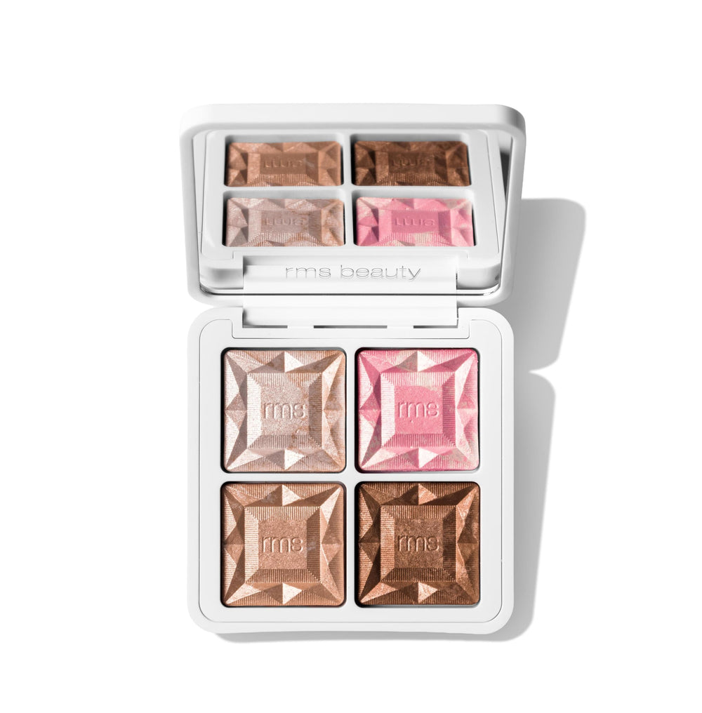 RMS Beauty palette front view showing four shades and compact for versatile glow