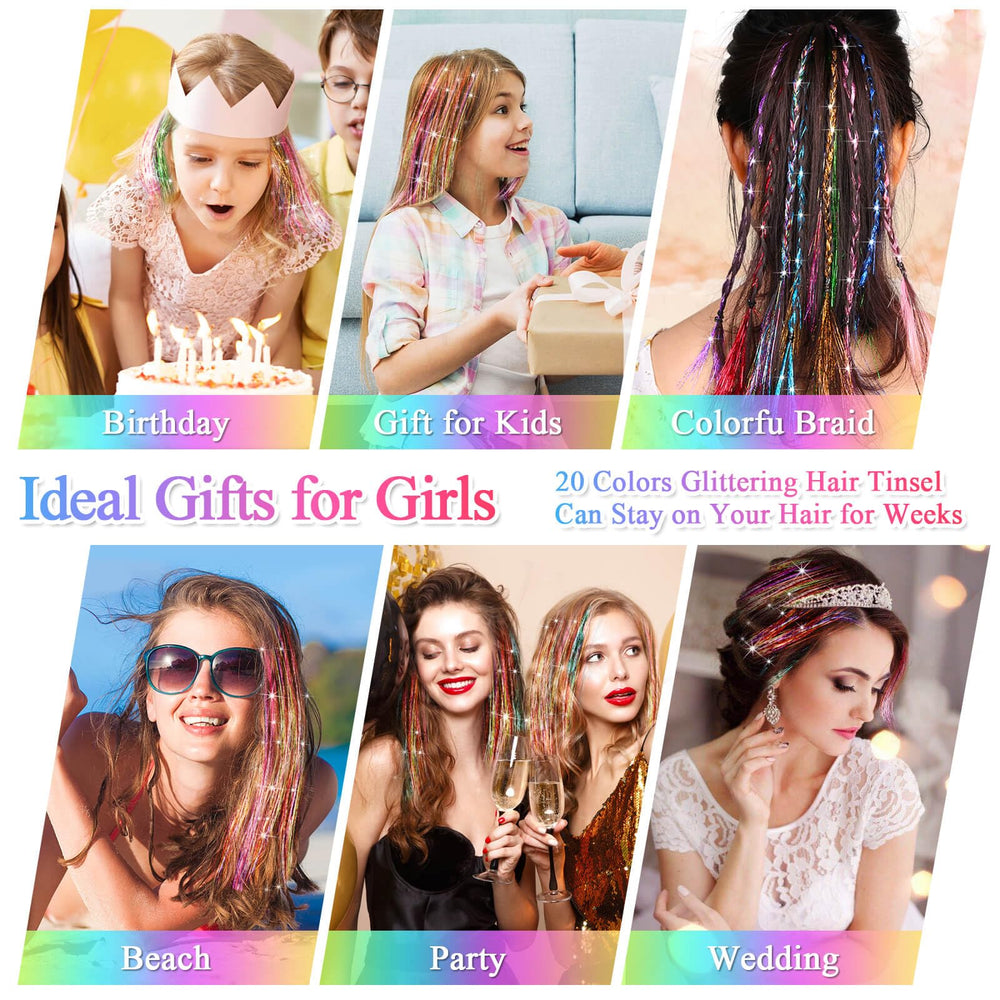 ROADPLUM hands applying hair tinsel demonstrating quick DIY attachment benefit