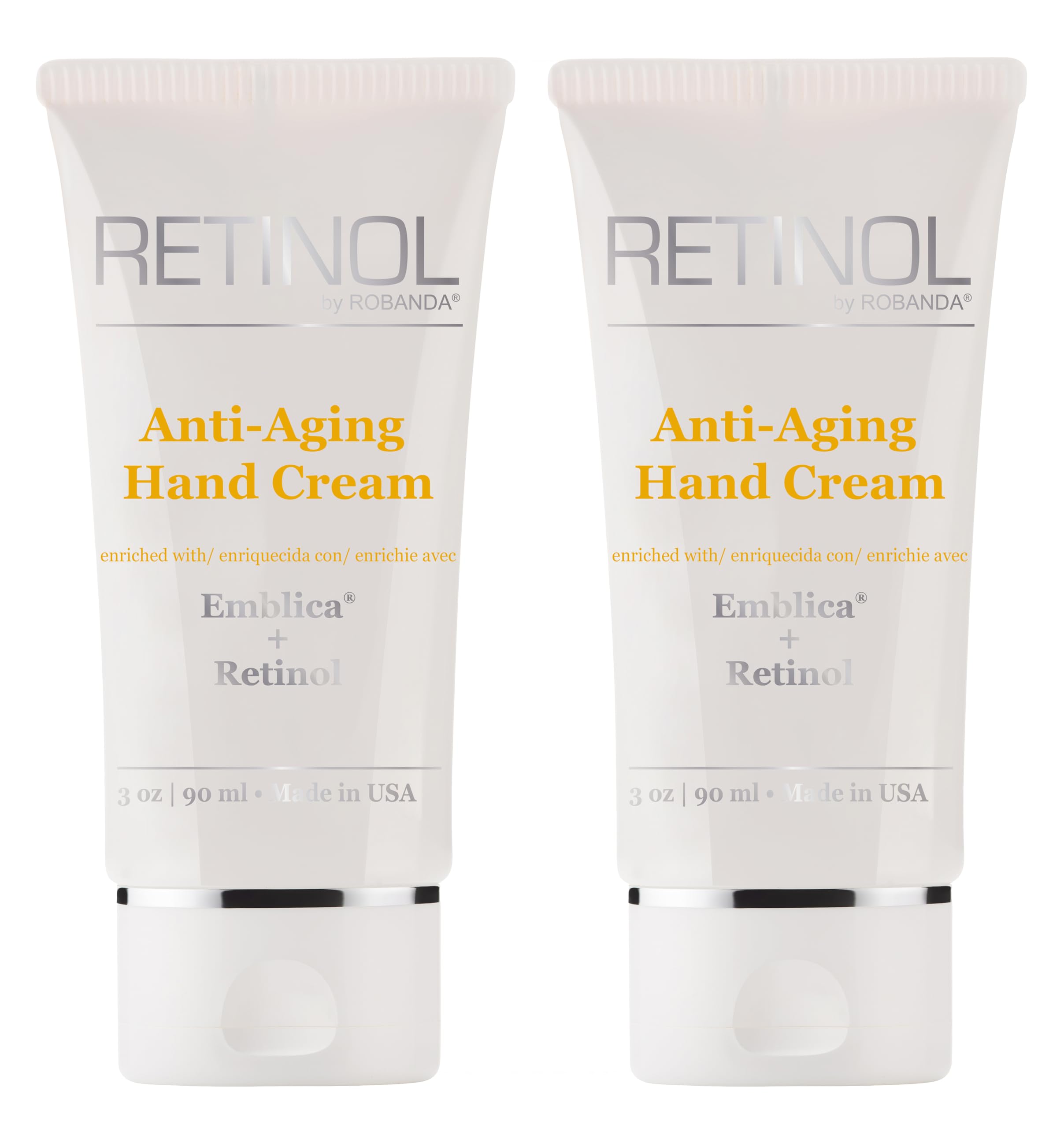 Robanda retinol hand cream front packaging showing tube and branding for quick identification and trust